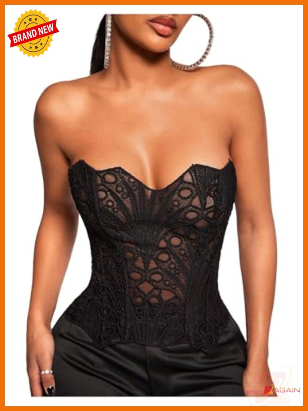Lace Strapless Going Out Tube Top Tie Back Corset Top